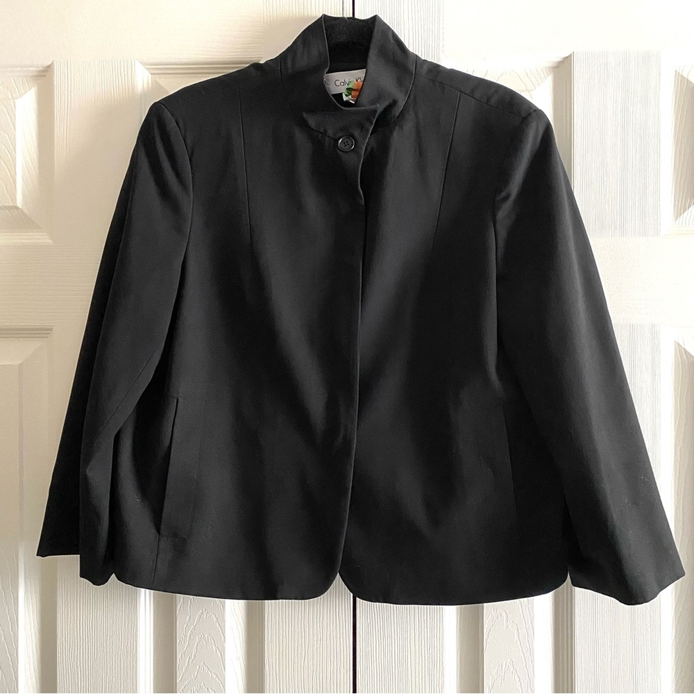 CALVIN KLEIN SINGLE BREASTED BLAZER with STAND COLLAR OFFICE CAREER Black 16